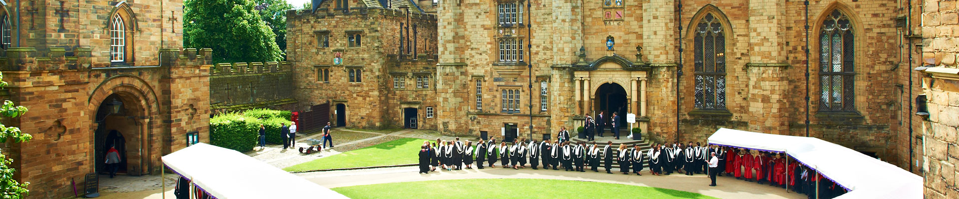 Graduating students in the courtyard of Durham Castle